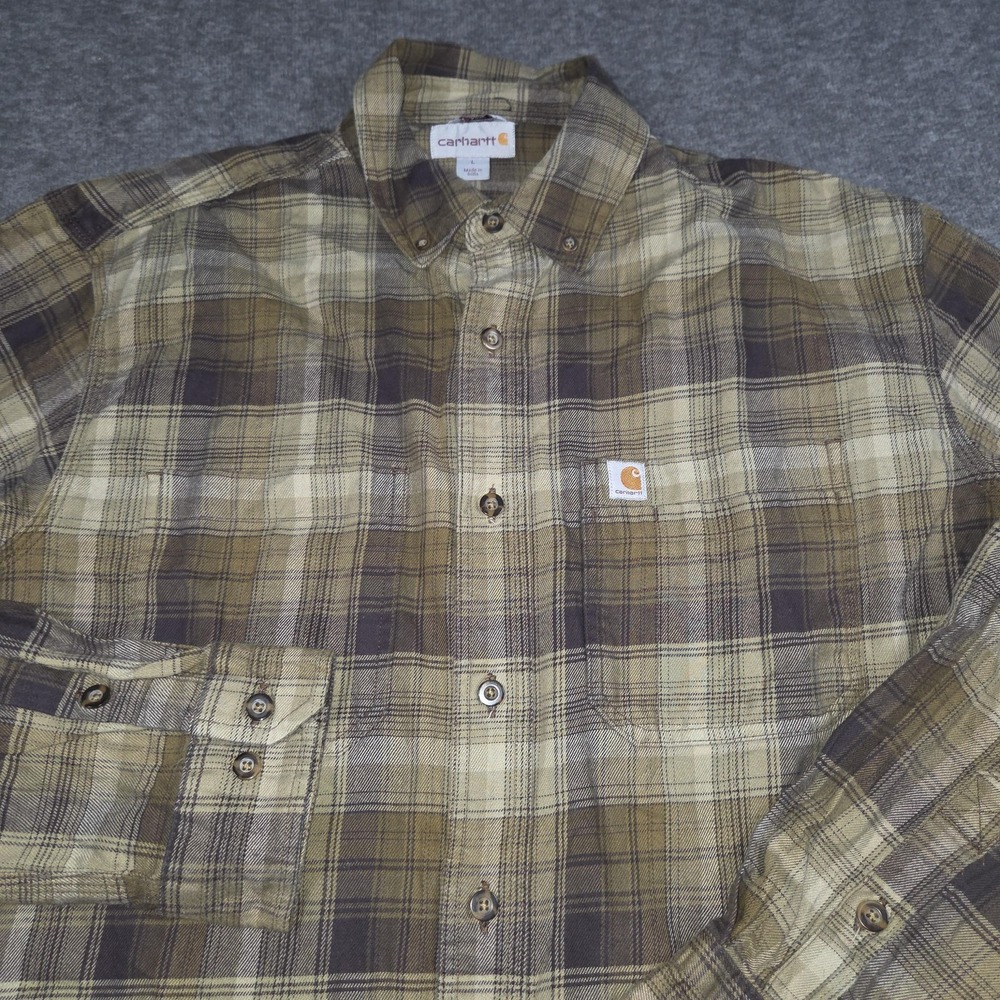 Carhartt Shirt Mens Large Brown Plaid Button Down Workwear Long Sleeve Flannel
